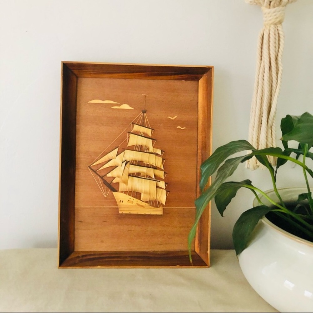 Vintage Raised Wood Tall Ship Art Decor Wall Hanging Nautical Boat